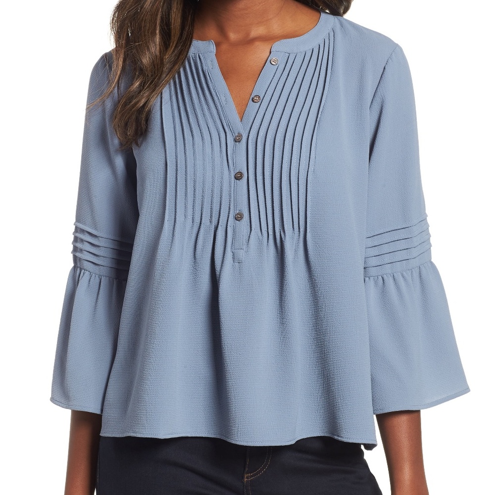 Cece Pintuck Bell Sleeve Top Size Small Blouse
